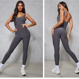 PrettyLittleThings Charcoal Slinky Sleeveless‎ Scoop Neck Jumpsuit Sz 0 NWT